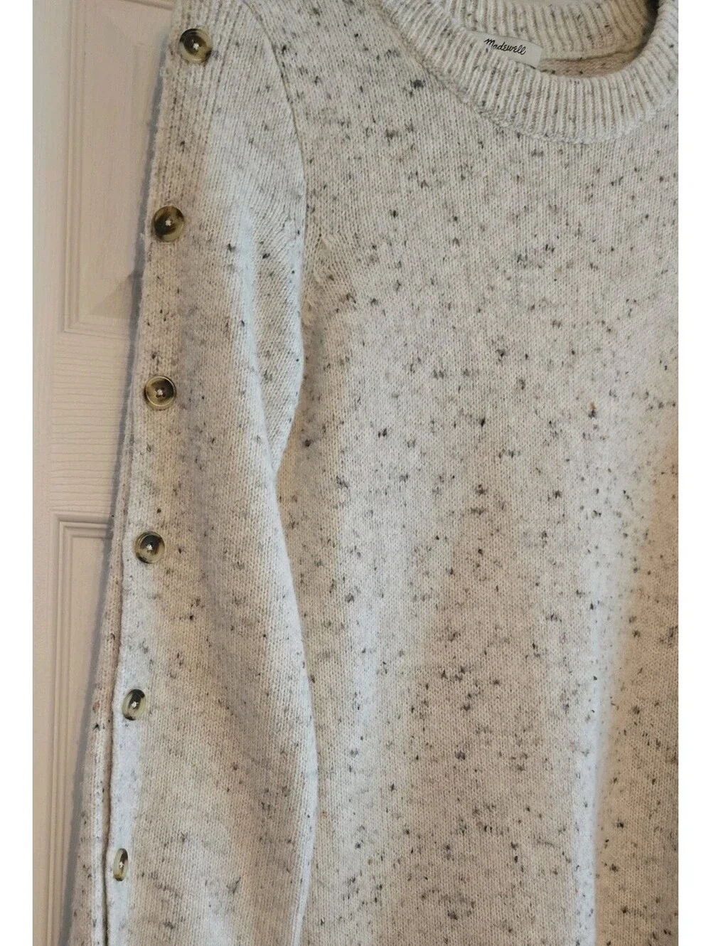 Madewell Knit Sweater Dress Oatmeal Sz S wool Blend donegal button sleeve